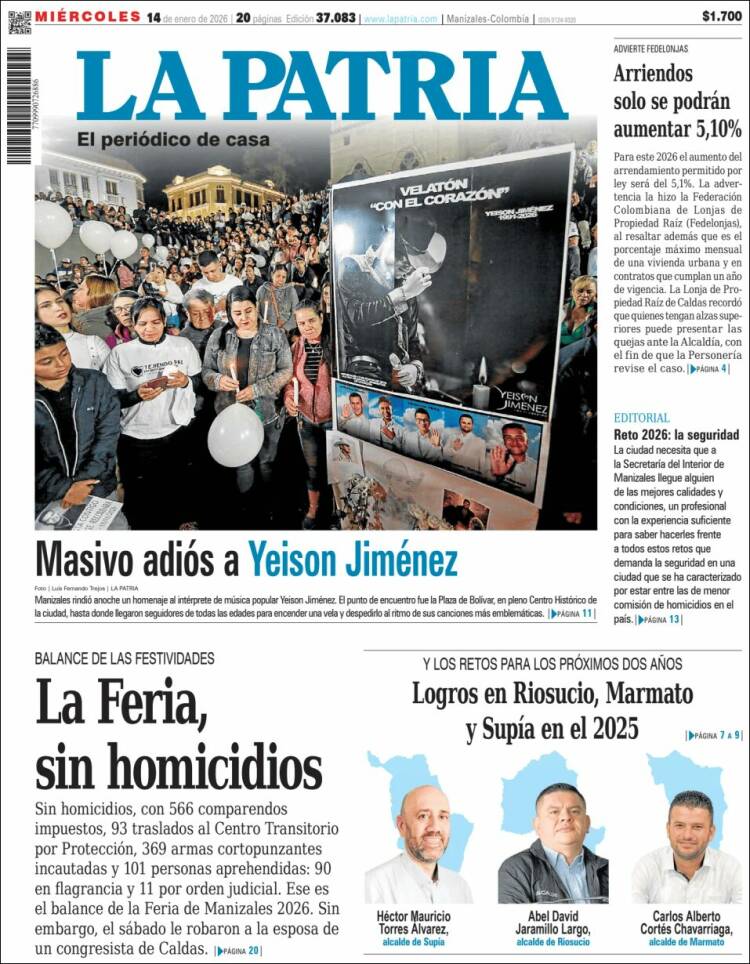 Portada de La Patria (Colombia)