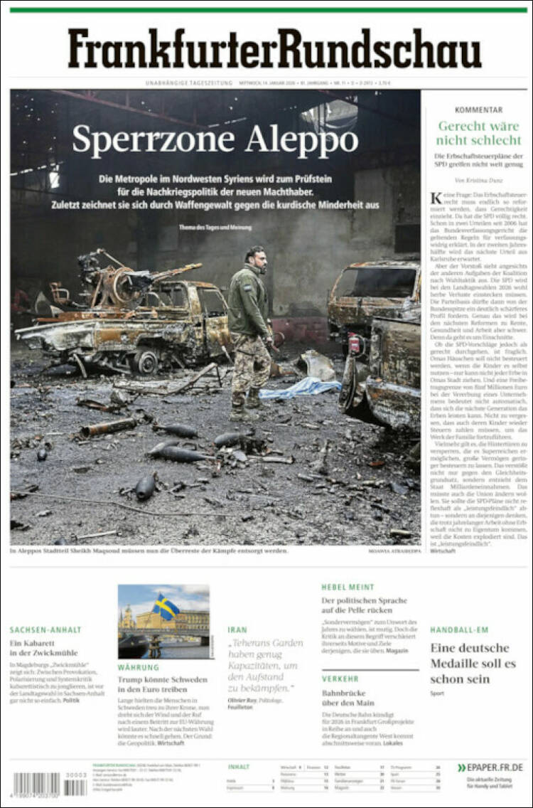 Portada de Frankfurter Rundschau (Alemania)