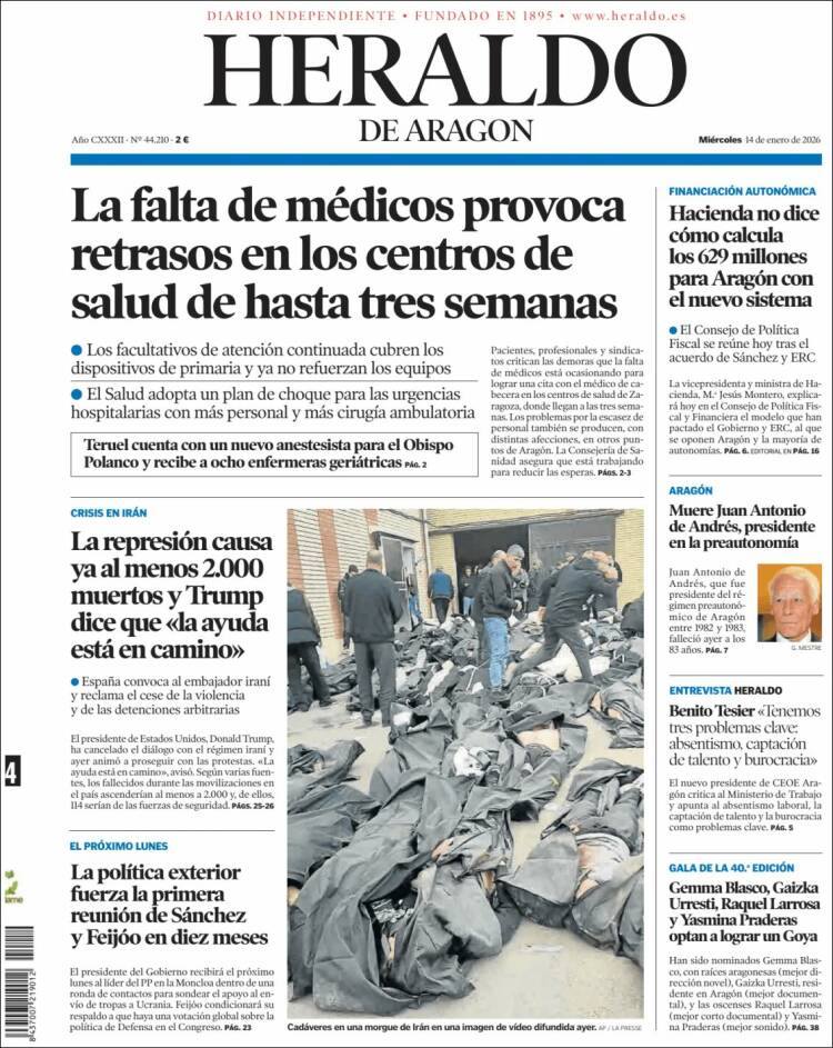 Portada de Heraldo de Aragón (Espa&ntilde;a)