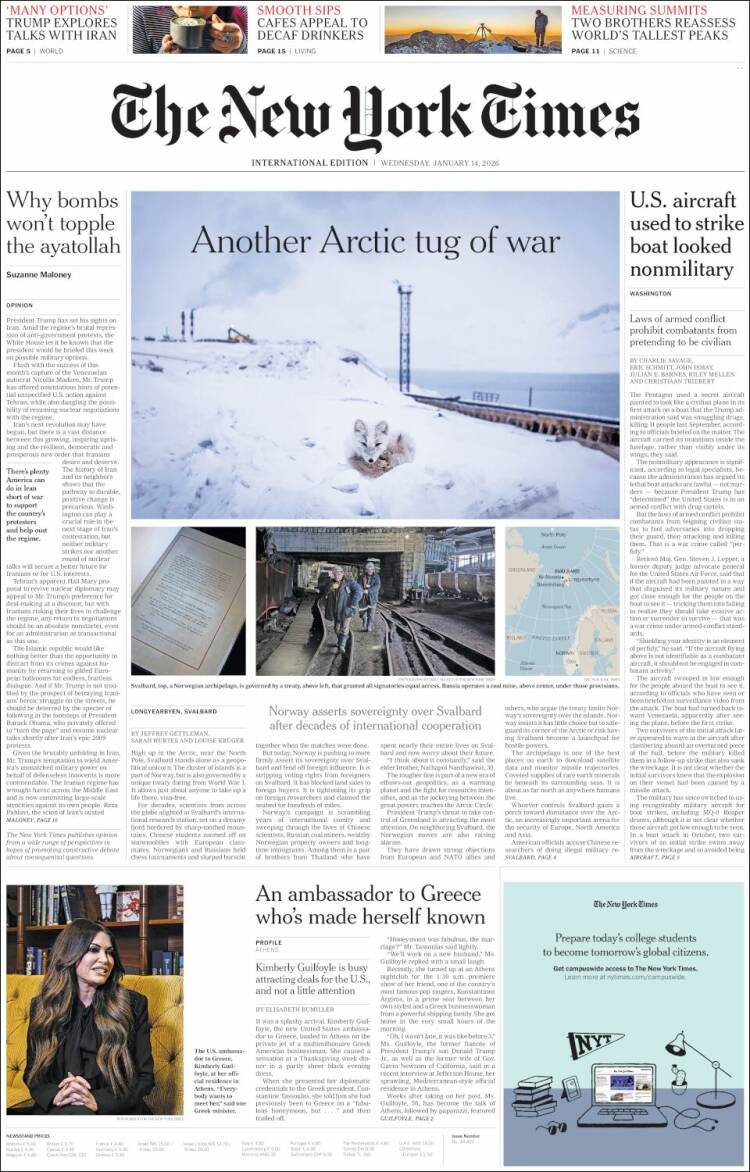 Portada de International New York Times (Europa)
