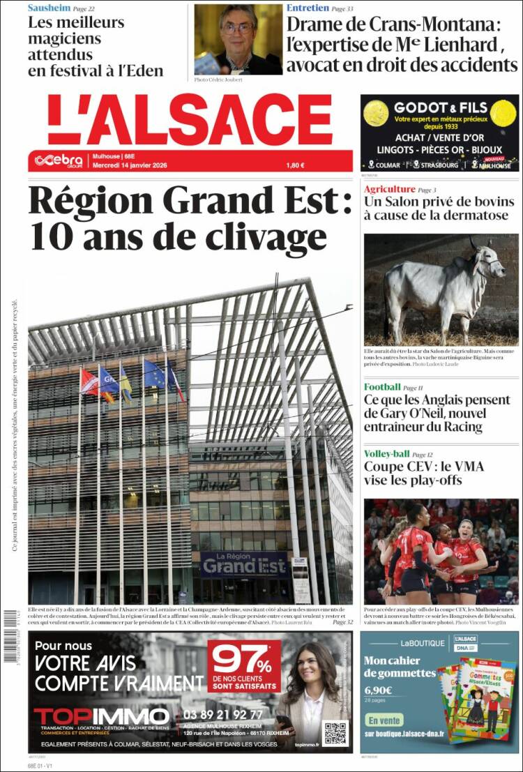 Portada de Journal L'Alsace (Francia)