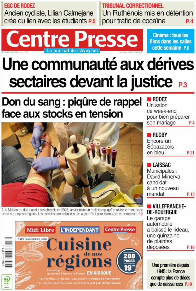 Portada de Centre Presse (Francia)