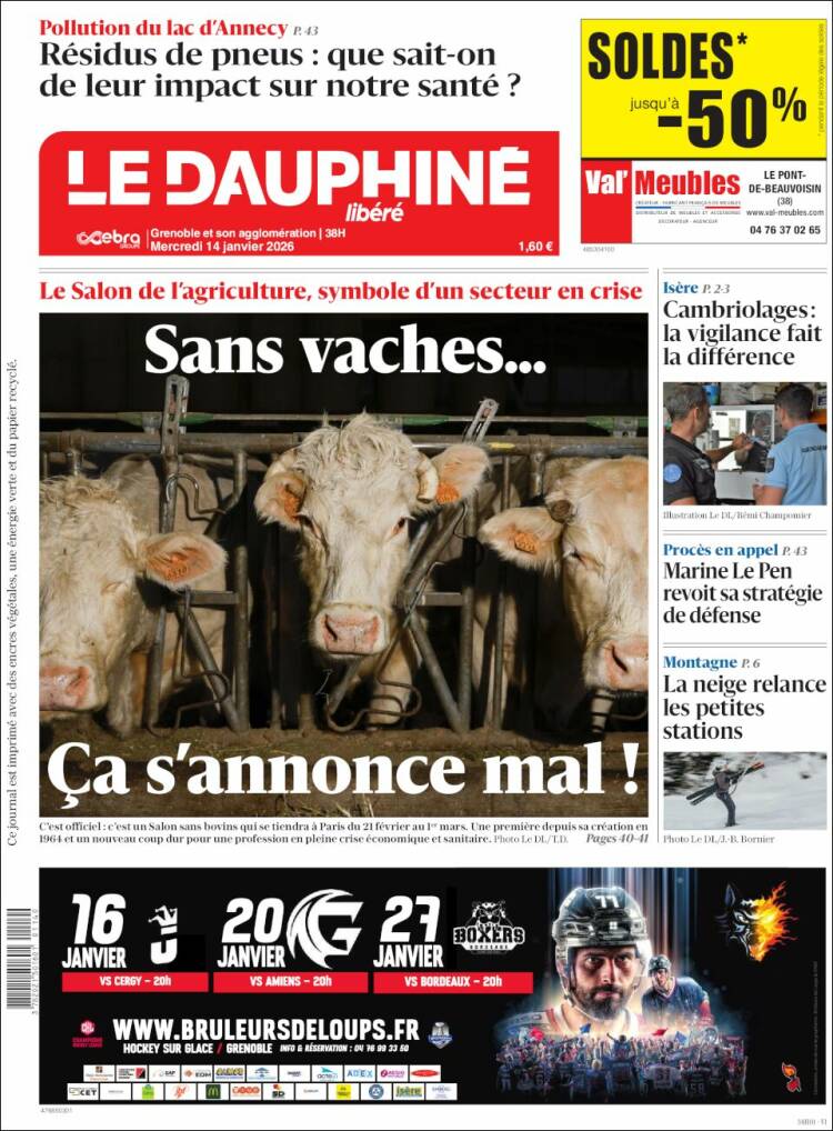 Portada de Le Dauphiné Libéré (Francia)