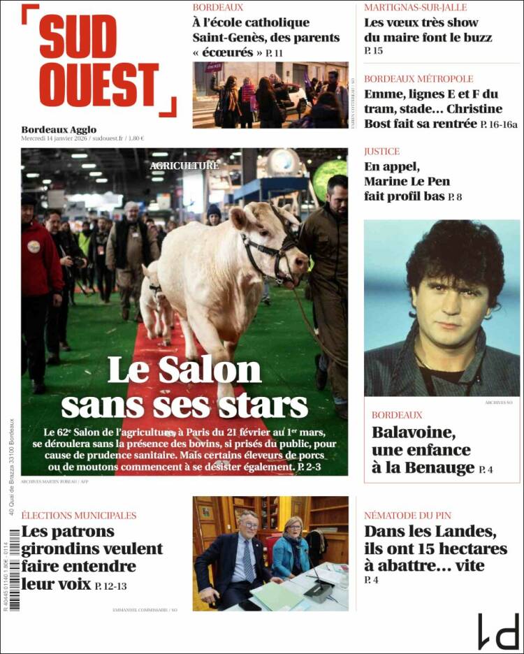 Portada de Sud Ouest (Francia)