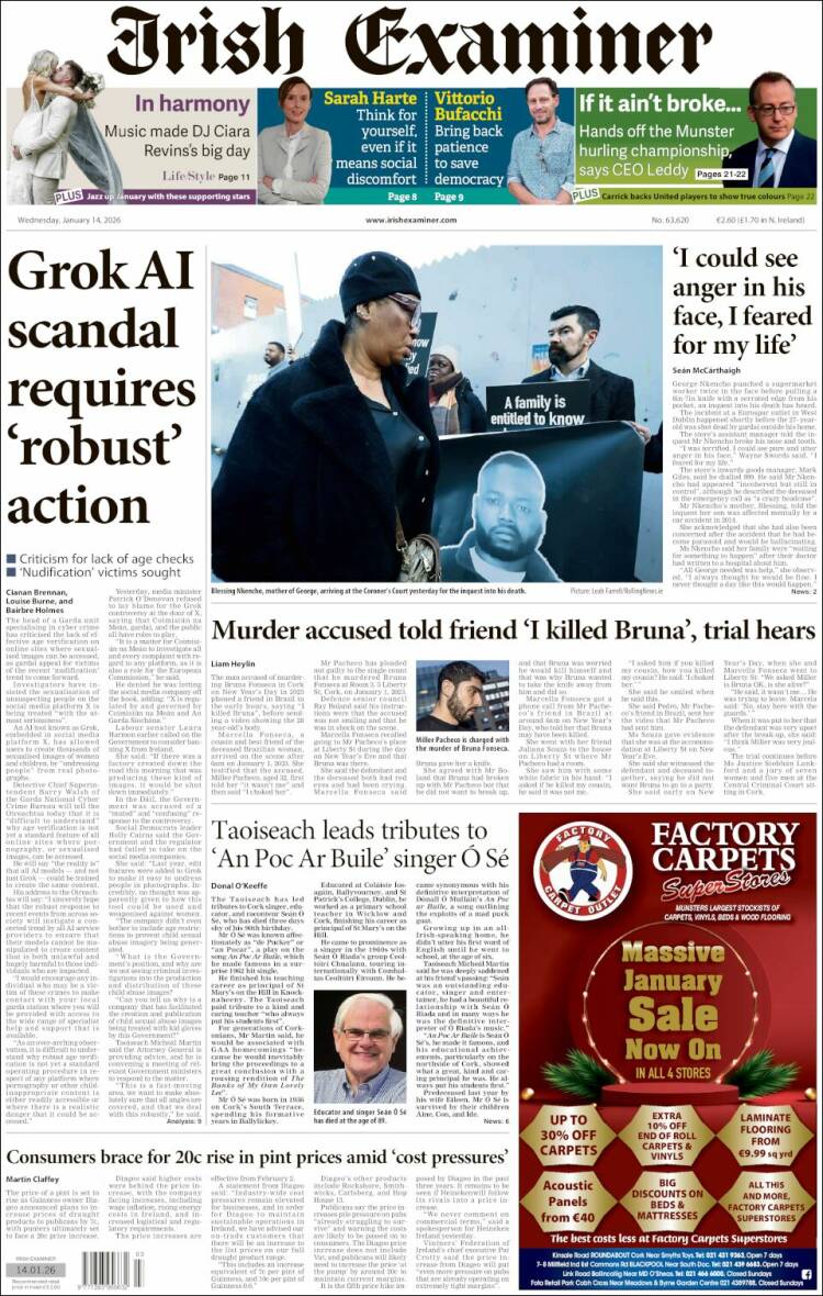 Portada de Irish Examiner (Irlanda)