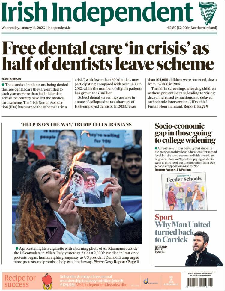 Portada de Irish Independent (Irlanda)