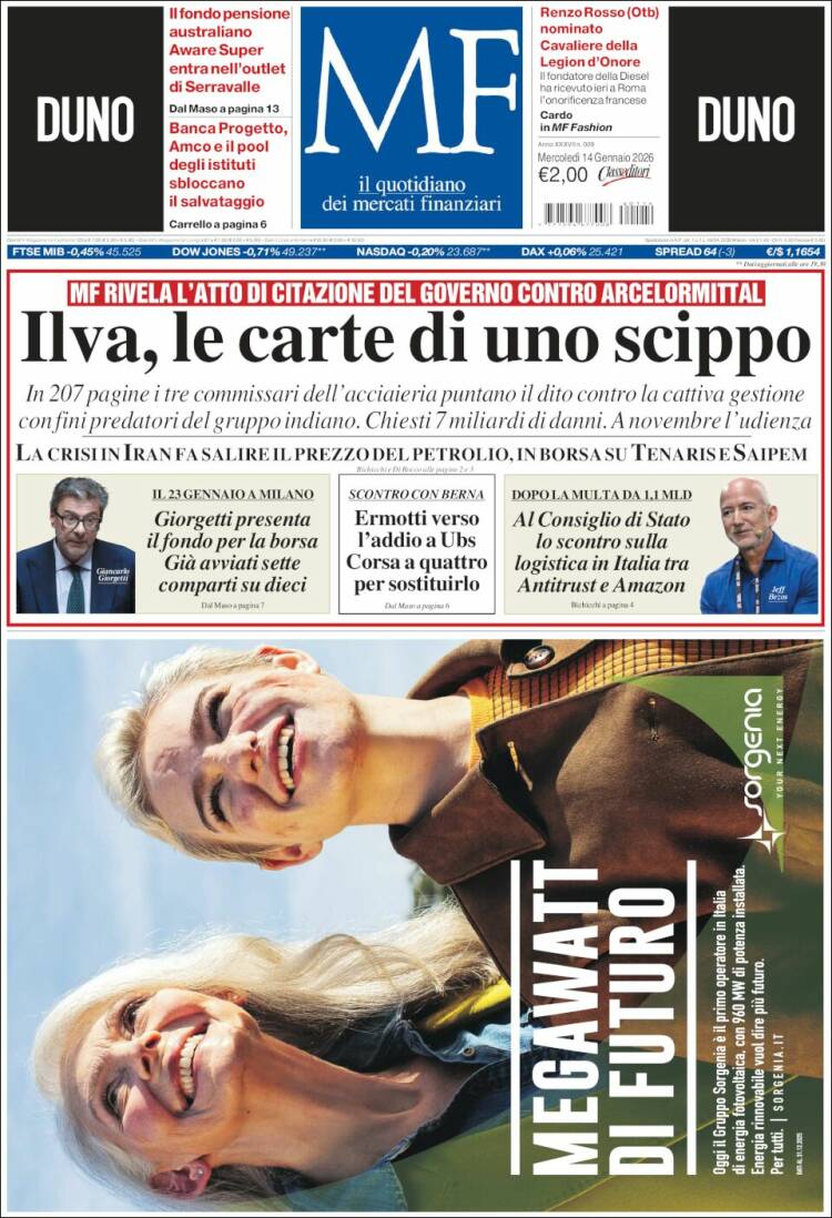 Portada de Milano Finanza (Italia)