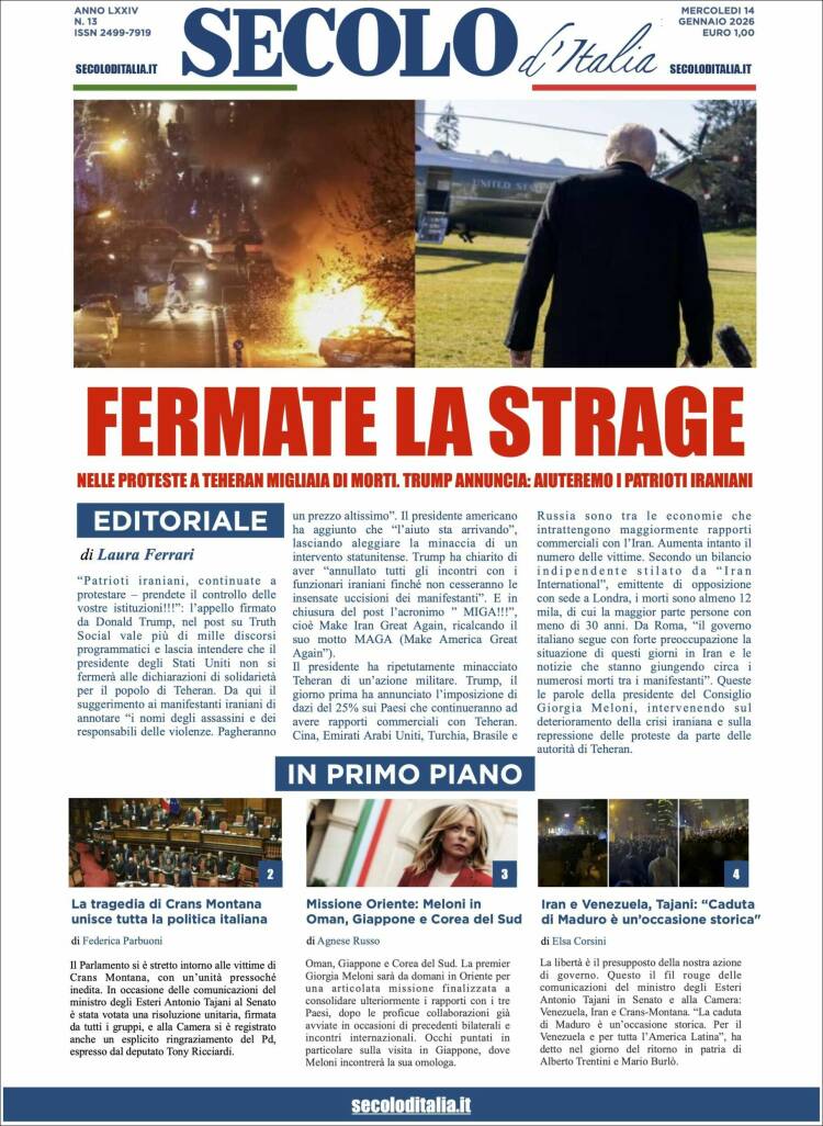 Portada de Secolo d'Italia (Italia)