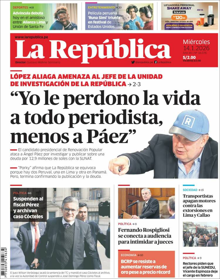 Portada de La Republica (Per&uacute;)