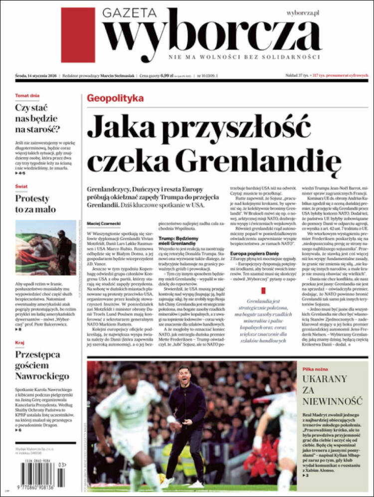 Portada de Gazeta Wyborcza (Polonia)