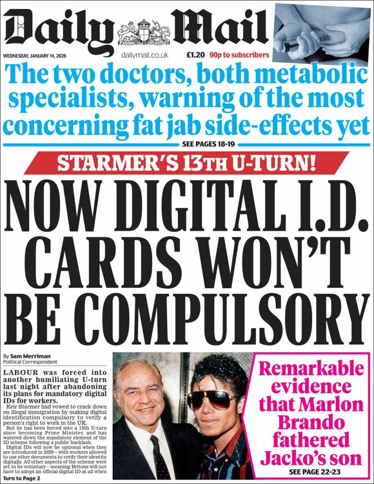 Portada de Daily Mail (Reino Unido)
