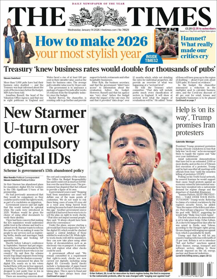 Portada de The Times (Reino Unido)