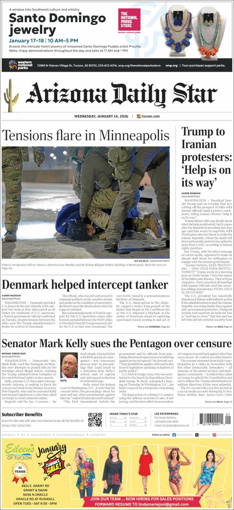 Portada de Arizona Daily Star (USA)