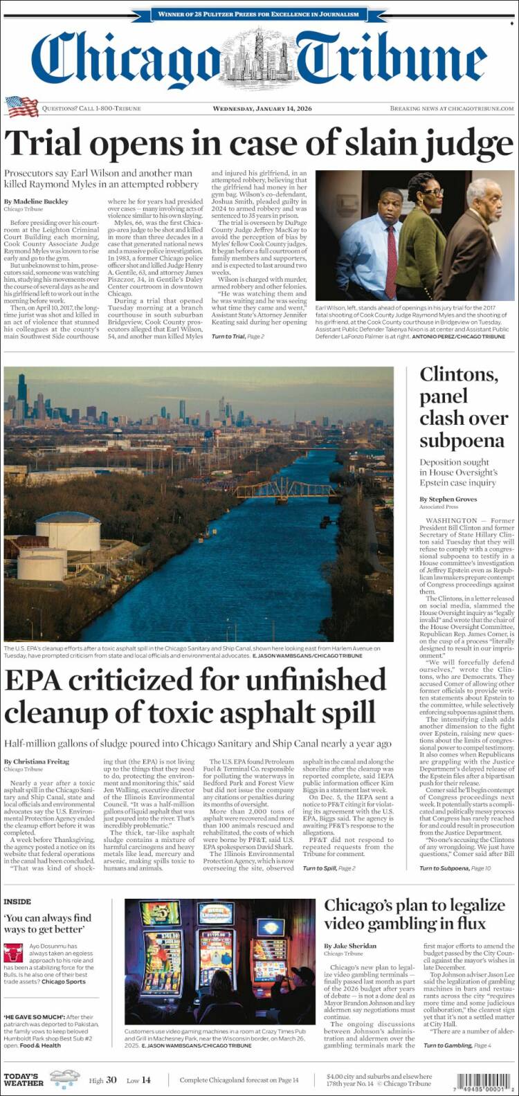 Portada de Chicago Tribune (USA)