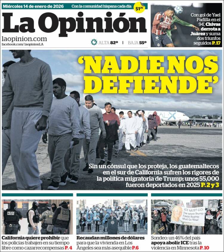 Portada de La Opinión (USA)