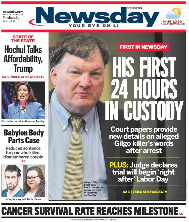 Portada de Newsday (USA)