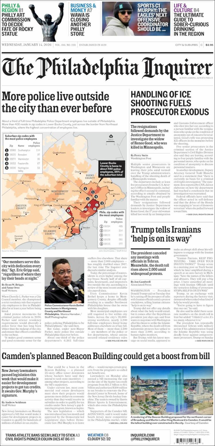 Portada de Philadelphia Inquirer (USA)