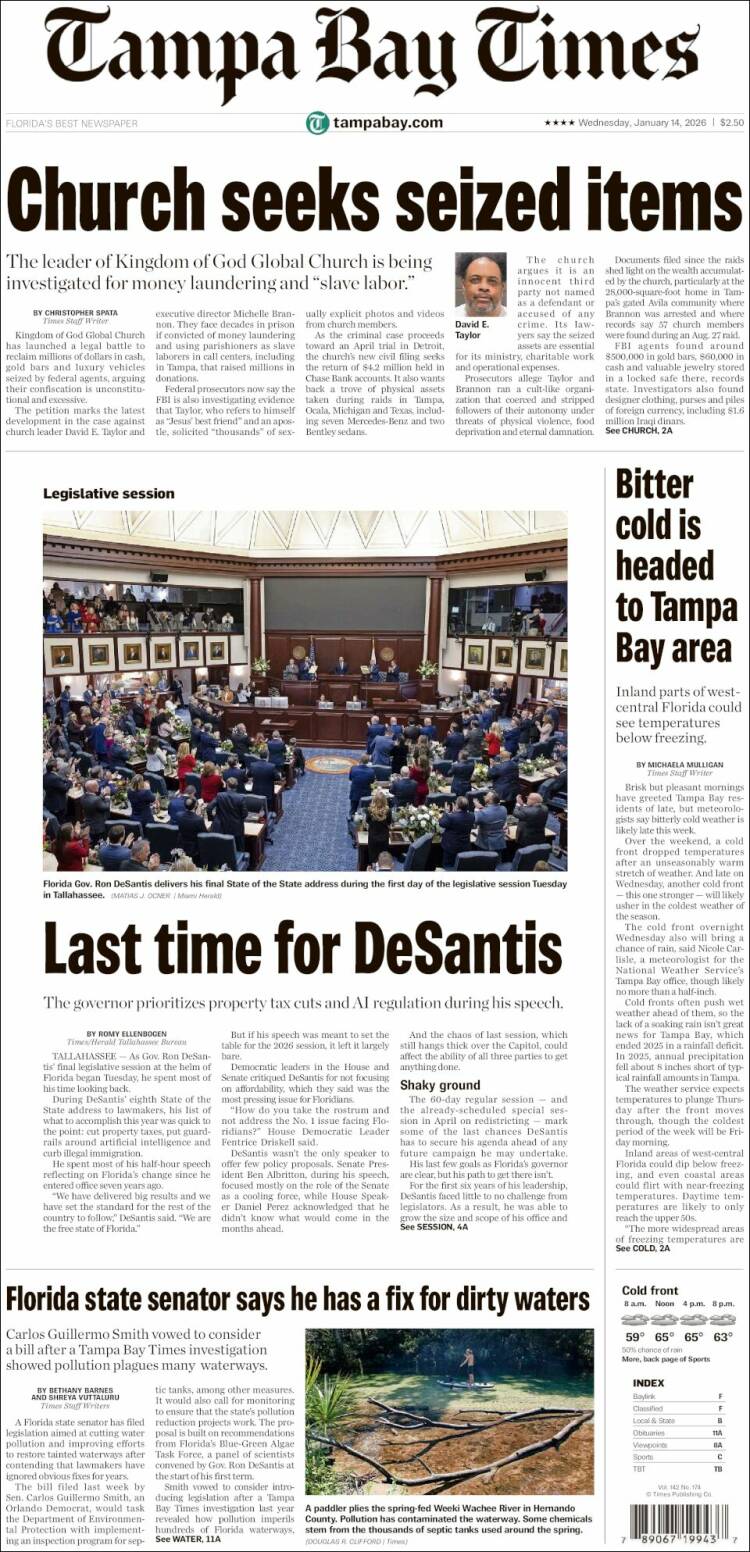 Portada de Tampa Bay Times (&Eacute;tats-Unis)