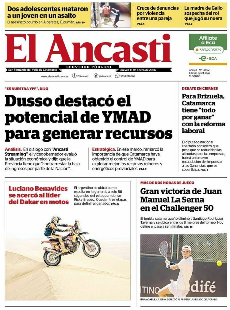 Portada de El Ancasti (Argentina)