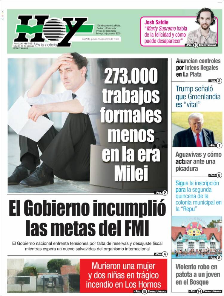 Portada de Diario Hoy (Argentina)