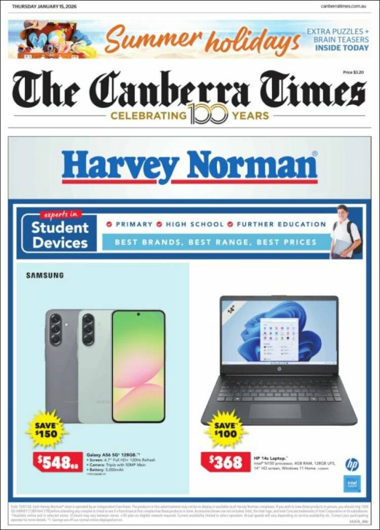 Portada de The Canberra Times (Australia)