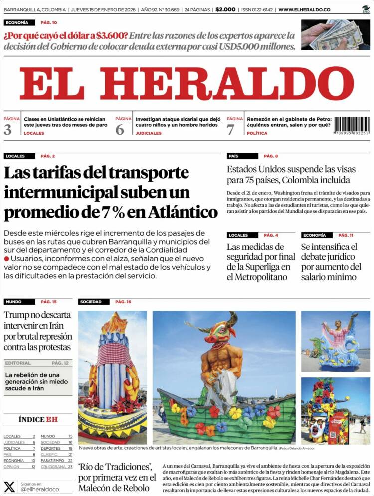 Portada de El Heraldo (Colombia)