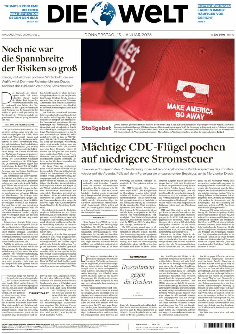 Portada de Die Welt (Alemania)