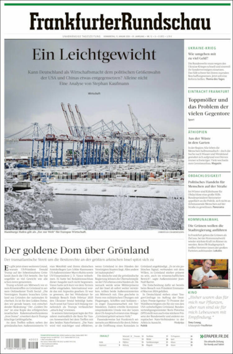 Portada de Frankfurter Rundschau (Alemania)