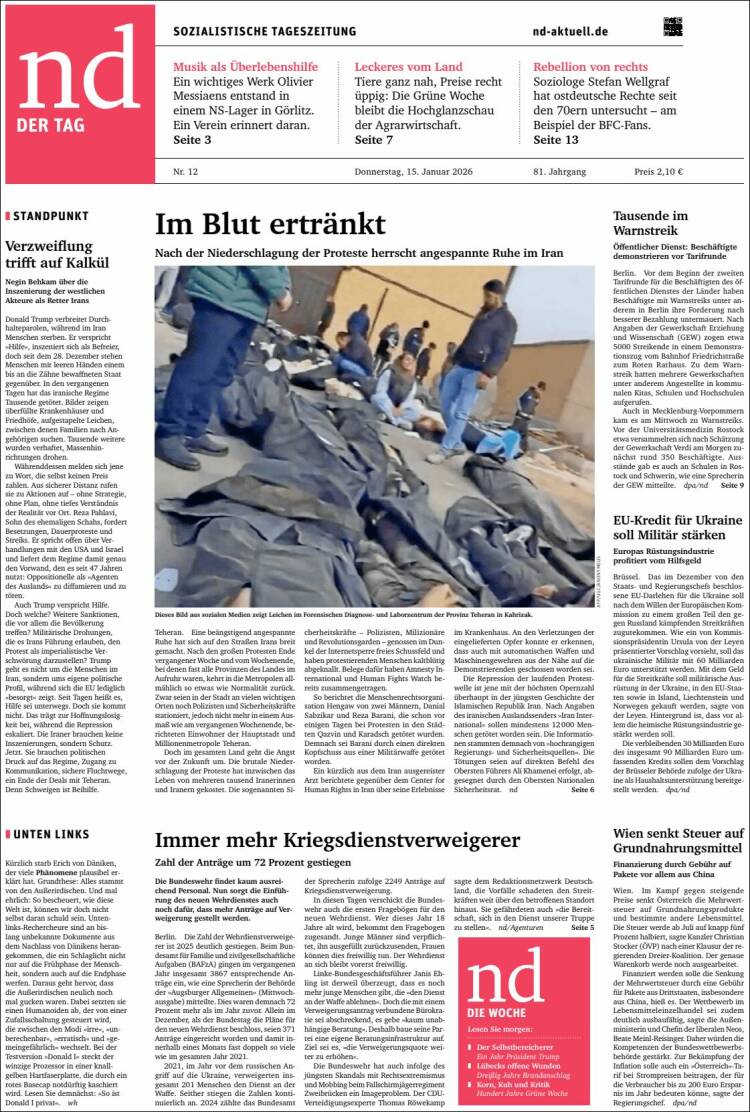 Portada de Neues Deutschland (Alemania)
