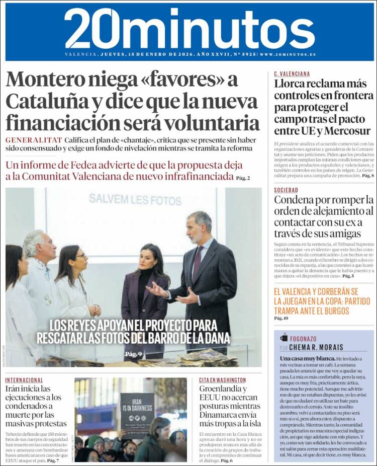 Portada de 20 Minutos - Valencia (Espa&ntilde;a)