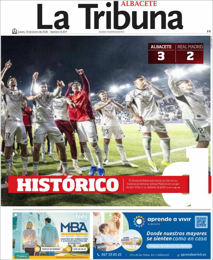 Portada de La Tribuna de Albacete (Espa&ntilde;a)