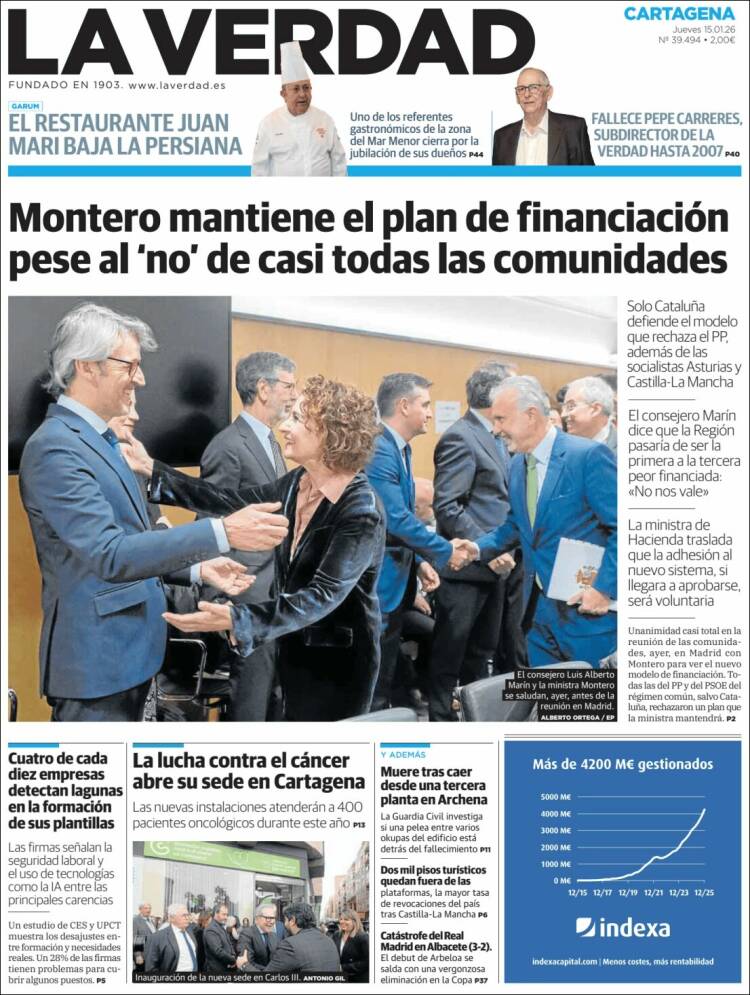 Portada de La Verdad de Cartagena (Espa&ntilde;a)