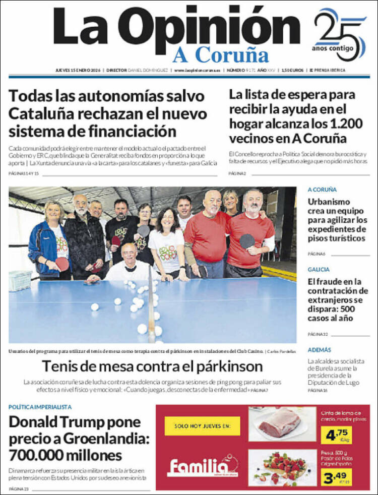 Portada de La Opinión de A Coruña (Espa&ntilde;a)