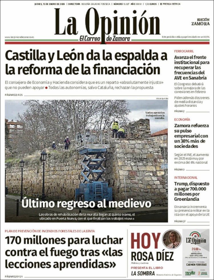 Portada de La Opinión - El Correo de Zamora (Espa&ntilde;a)