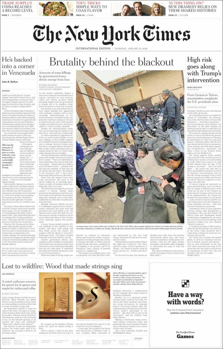 Portada de International New York Times (Europe)