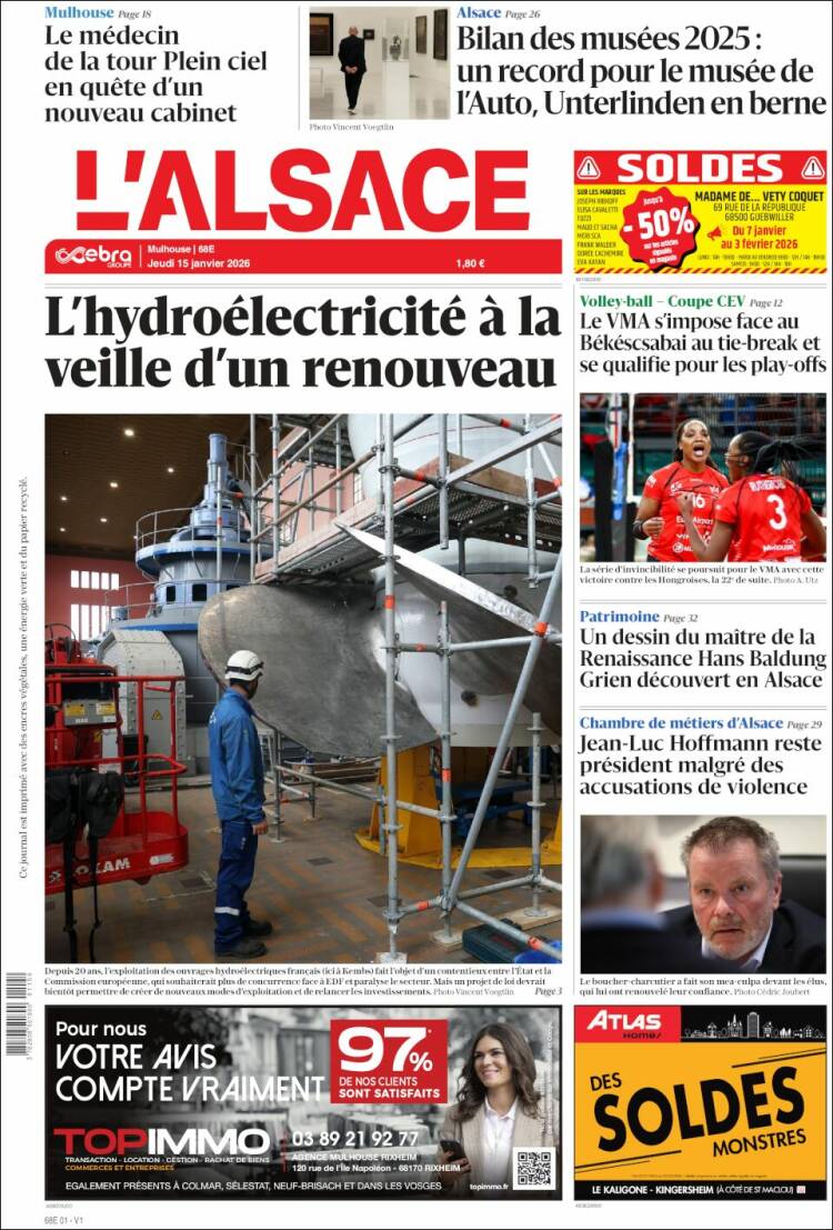 Portada de Journal L'Alsace (Francia)