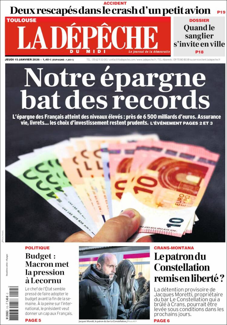 Portada de La Dépêche du Midi (Francia)