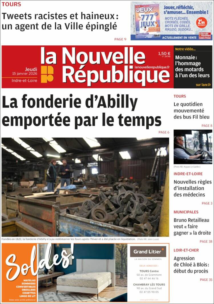 Portada de La Nouvelle Republique (Francia)