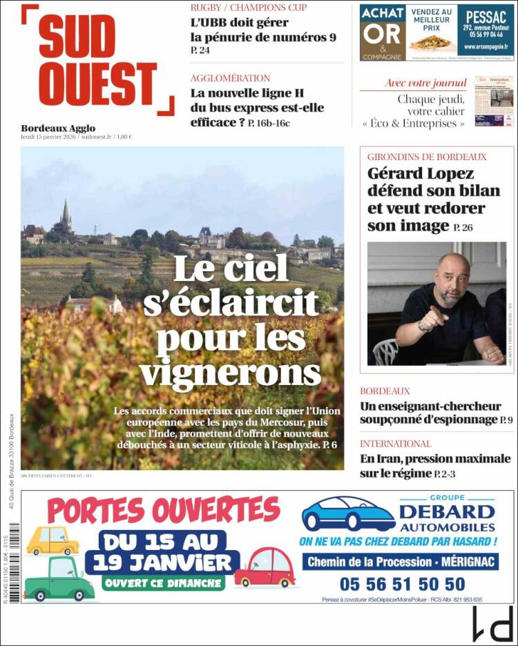 Portada de Sud Ouest (Francia)