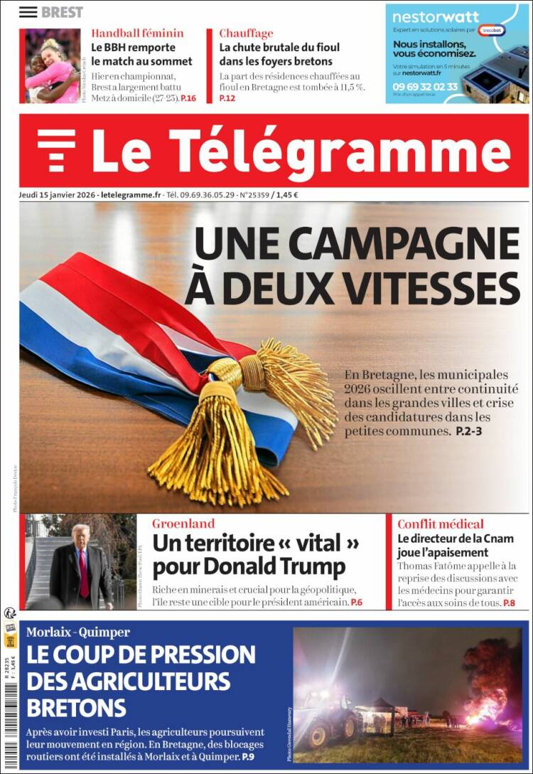 Portada de Télégramme (Francia)