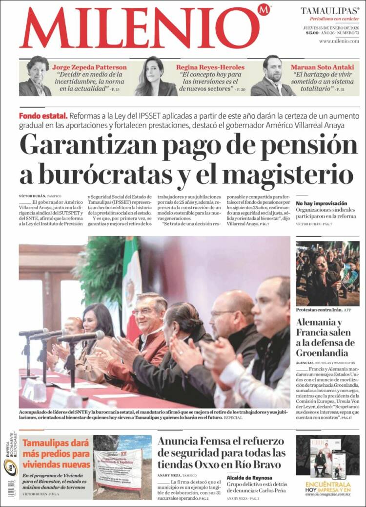 Portada de Milenio - Tamaulipas (M&eacute;xico)