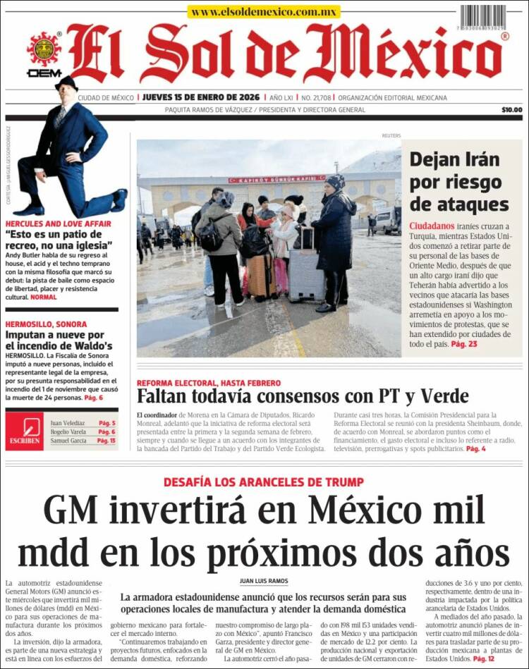 Portada de El Sol de México (M&eacute;xico)