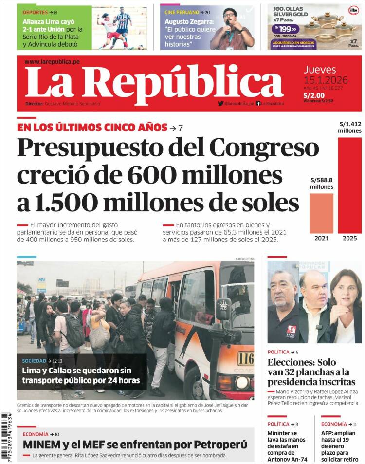 Portada de La Republica (Per&uacute;)