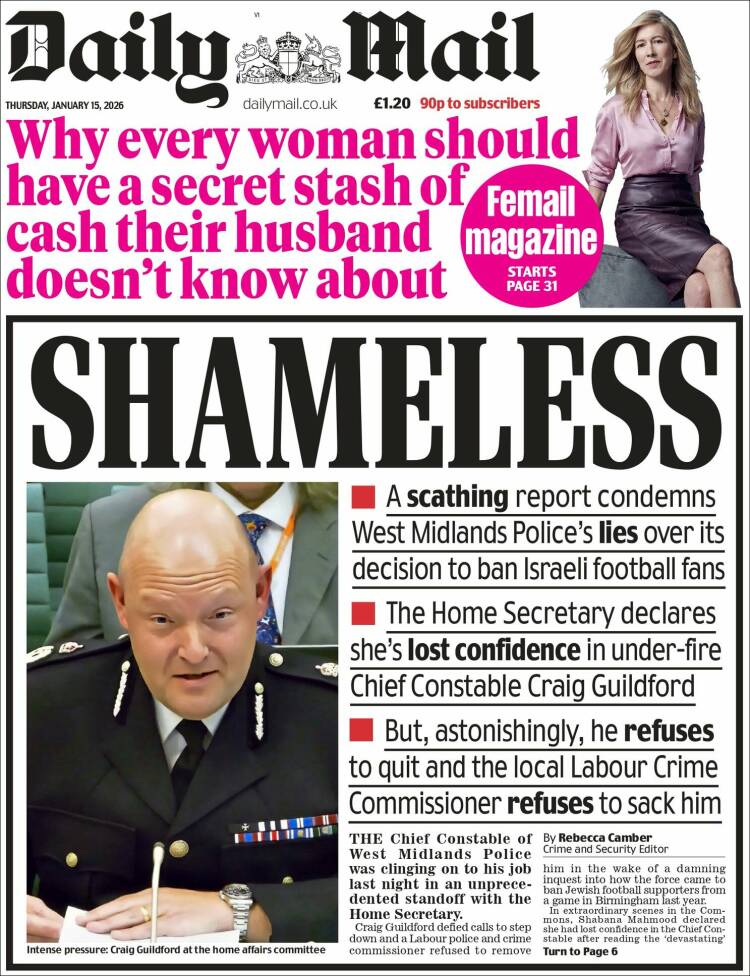 Portada de Daily Mail (Reino Unido)