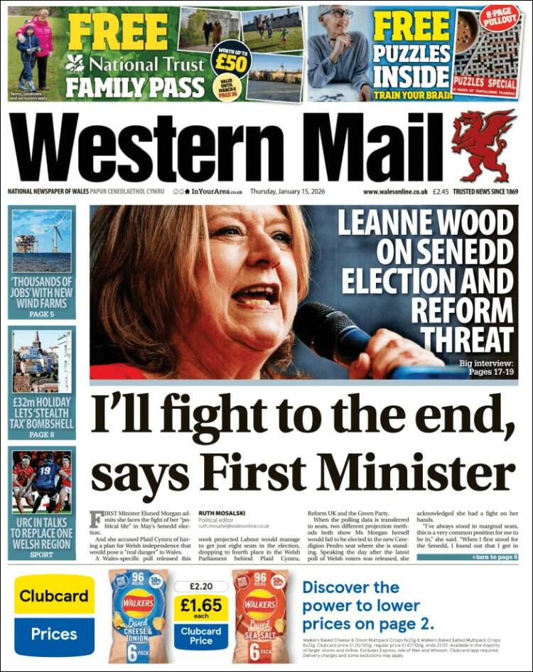Portada de Western Mail (Reino Unido)