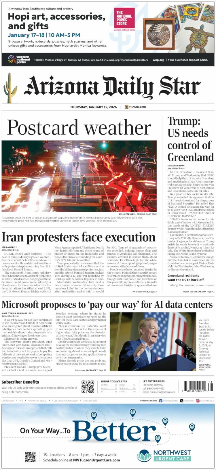 Portada de Arizona Daily Star (USA)