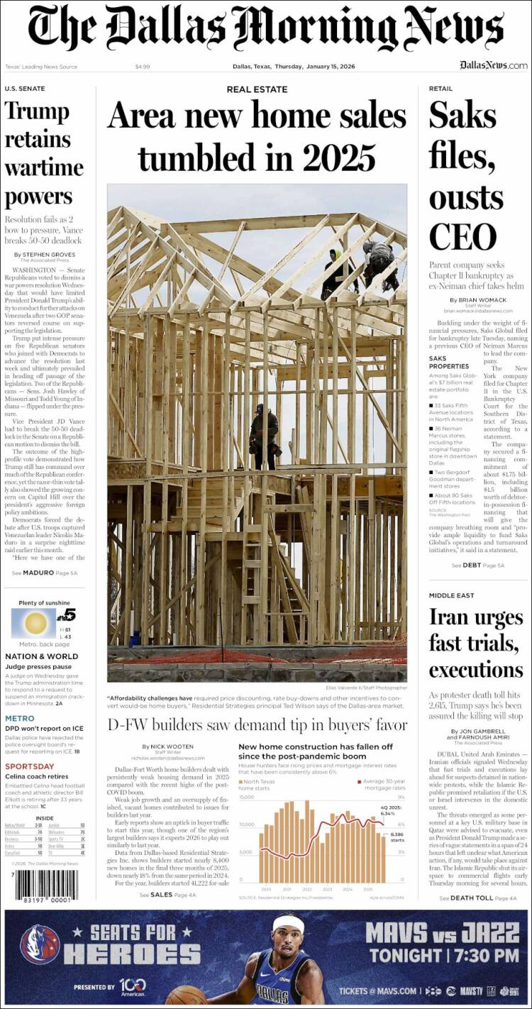 Portada de Dallas Morning News (USA)