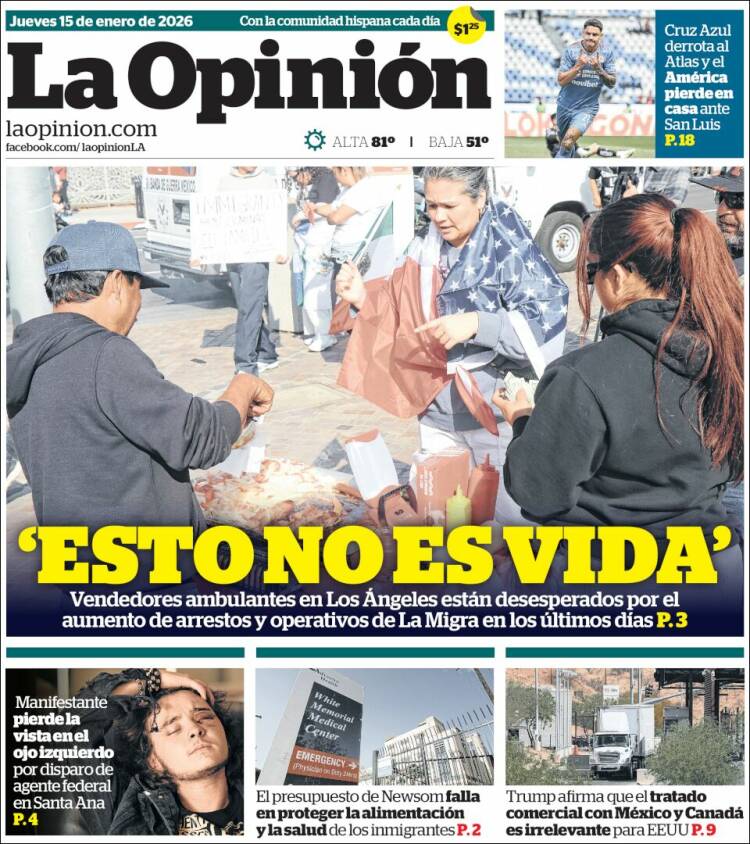 Portada de La Opinión (USA)