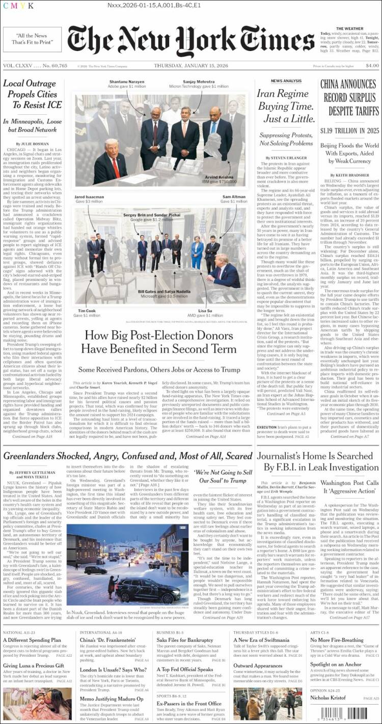 Portada de New York Times (USA)