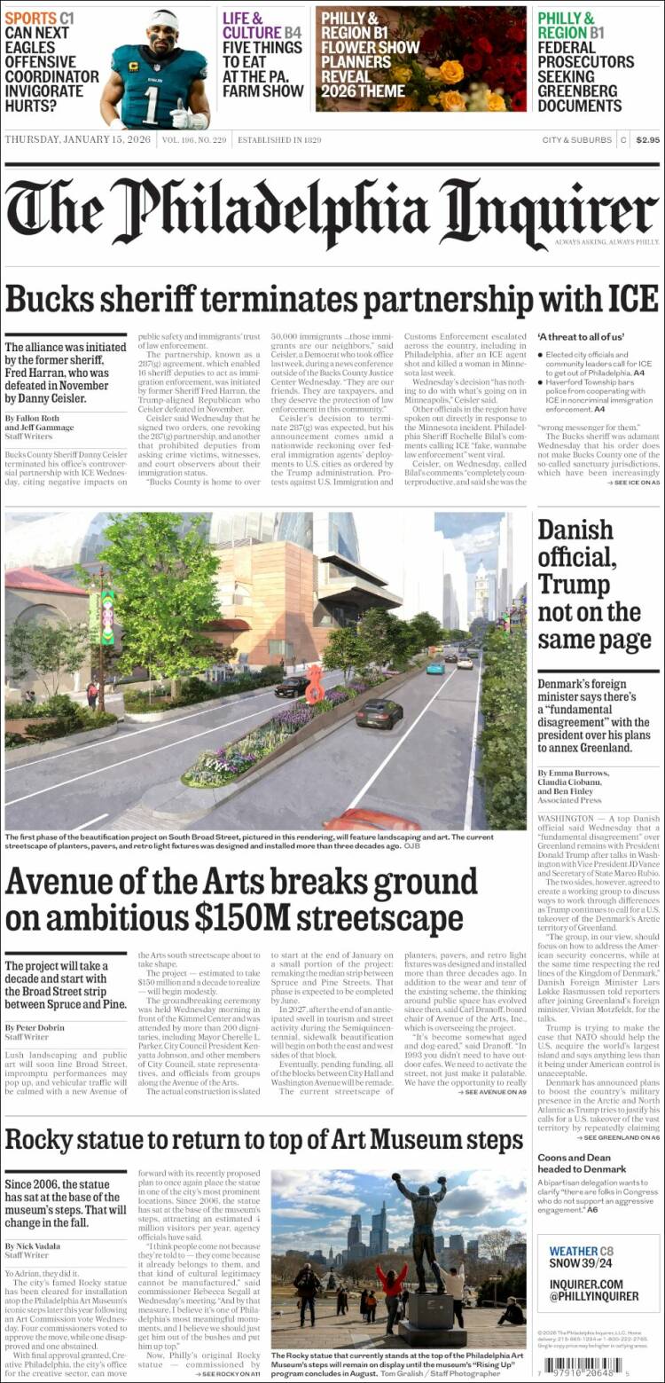 Portada de Philadelphia Inquirer (USA)